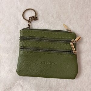 Casmonal Faux Leather Coin Purse Slim Minimalist  Pocket Wallet Olive Green EUC